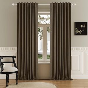 Dualife Brown Linen Blend Full Blackout Curtain Set 50"x108" NWT